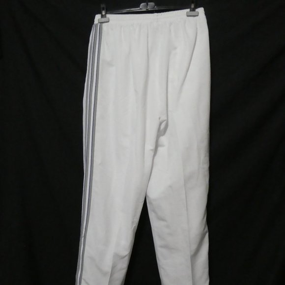 ADIDAS | 2XL | White Exercise Pants With Pockets and Grey and Blue Stripes | GUC - Picture 2 of 15